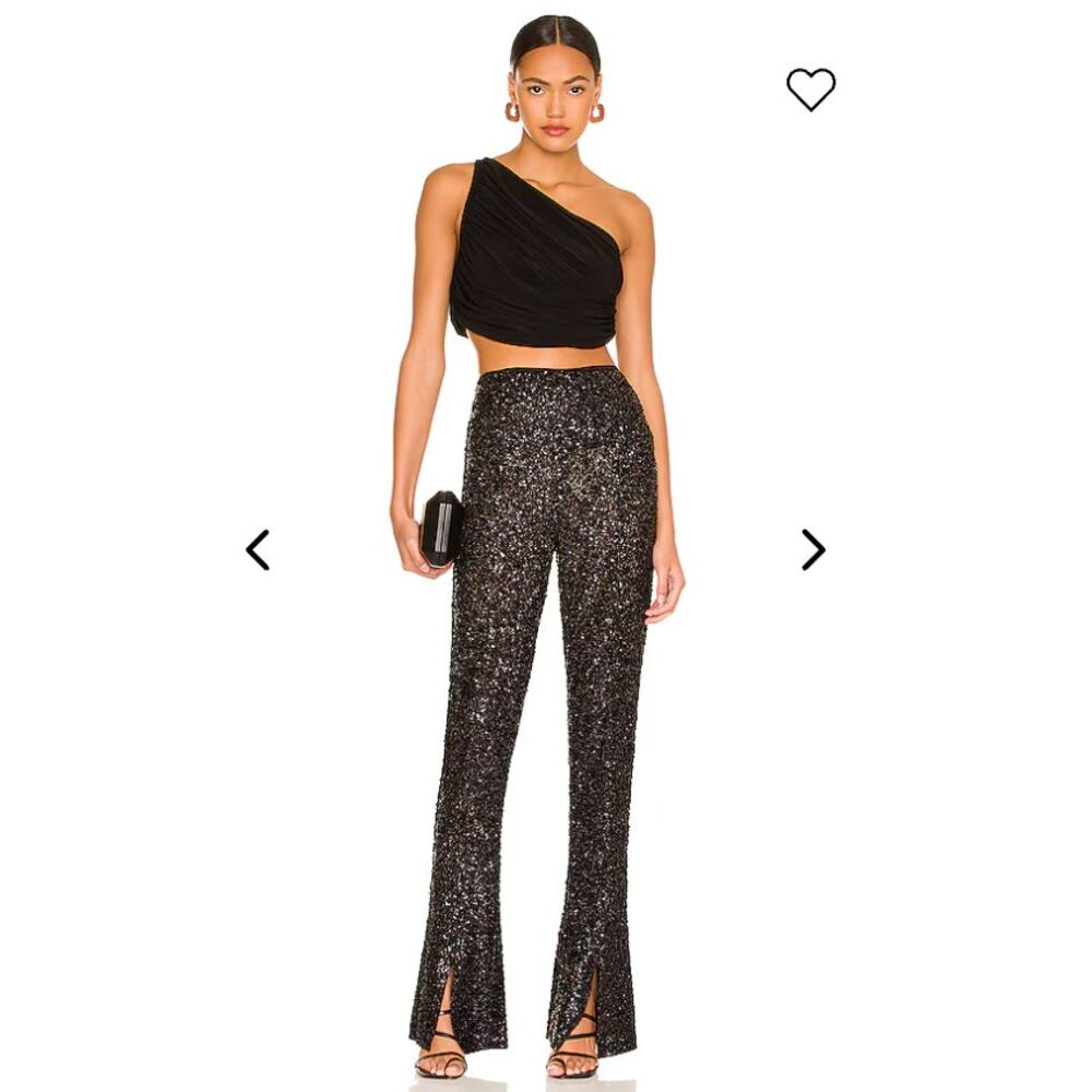 Norma Kamali Pants Small Sparkle Sequin Spat Legging Flare Black Party Cocktail